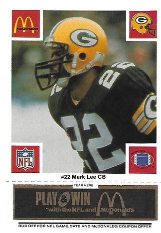 1986 McDonald's Green Bay Packers - Full Game Pieces - Week 2 Black/Gray Tab #NNO Mark Lee Front