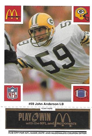 1986 McDonald's Green Bay Packers - Full Game Pieces - Week 2 Black/Gray Tab #NNO John Anderson Front