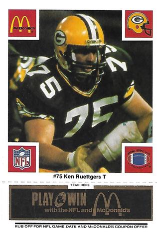 1986 McDonald's Green Bay Packers - Full Game Pieces - Week 2 Black/Gray Tab #NNO Ken Ruettgers Front