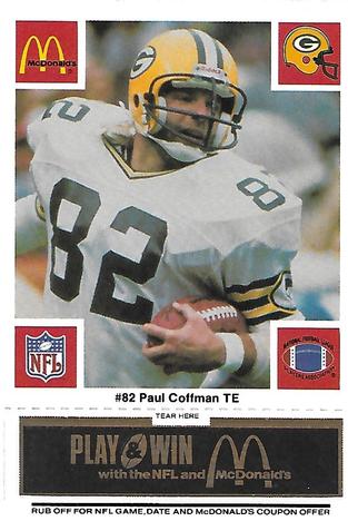 1986 McDonald's Green Bay Packers - Full Game Pieces - Week 2 Black/Gray Tab #NNO Paul Coffman Front