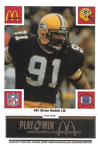 1986 McDonald's Green Bay Packers - Full Game Pieces - Week 2 Black/Gray Tab #NNO Brian Noble Front