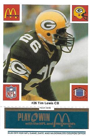 1986 McDonald's Green Bay Packers - Full Game Pieces - Week 1 Blue Tab #NNO Tim Lewis Front