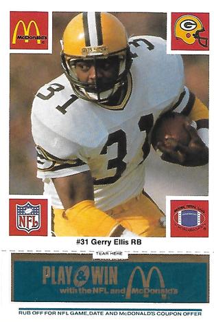 1986 McDonald's Green Bay Packers - Full Game Pieces - Week 1 Blue Tab #NNO Gerry Ellis Front