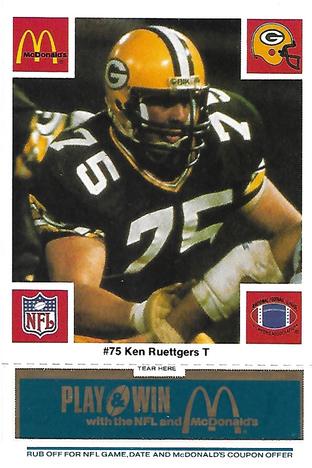 1986 McDonald's Green Bay Packers - Full Game Pieces - Week 1 Blue Tab #NNO Ken Ruettgers Front