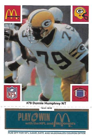 1986 McDonald's Green Bay Packers - Full Game Pieces - Week 1 Blue Tab #NNO Donnie Humphrey Front