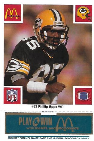 1986 McDonald's Green Bay Packers - Full Game Pieces - Week 1 Blue Tab #NNO Phillip Epps Front