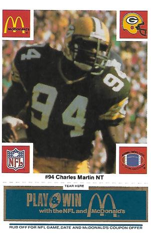 1986 McDonald's Green Bay Packers - Full Game Pieces - Week 1 Blue Tab #NNO Charles Martin Front