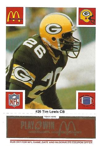 1986 McDonald's Green Bay Packers - Full Game Pieces - Week 3 Gold/Orange Tab #NNO Tim Lewis Front