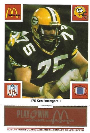 1986 McDonald's Green Bay Packers - Full Game Pieces - Week 3 Gold/Orange Tab #NNO Ken Ruettgers Front