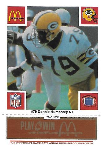 1986 McDonald's Green Bay Packers - Full Game Pieces - Week 3 Gold/Orange Tab #NNO Donnie Humphrey Front