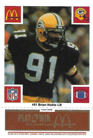1986 McDonald's Green Bay Packers - Full Game Pieces - Week 3 Gold/Orange Tab #NNO Brian Noble Front