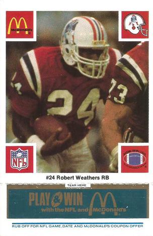 1986 McDonald's New England Patriots - Full Game Pieces - Week 1 Blue Tab #NNO Robert Weathers Front
