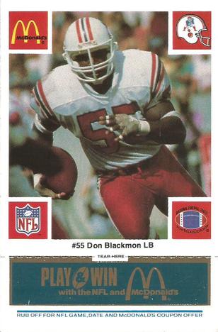 1986 McDonald's New England Patriots - Full Game Pieces - Week 1 Blue Tab #NNO Don Blackmon Front