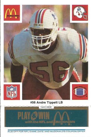 1986 McDonald's New England Patriots - Full Game Pieces - Week 1 Blue Tab #NNO Andre Tippett Front