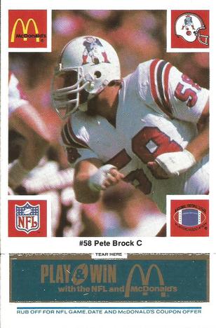 1986 McDonald's New England Patriots - Full Game Pieces - Week 1 Blue Tab #NNO Pete Brock Front