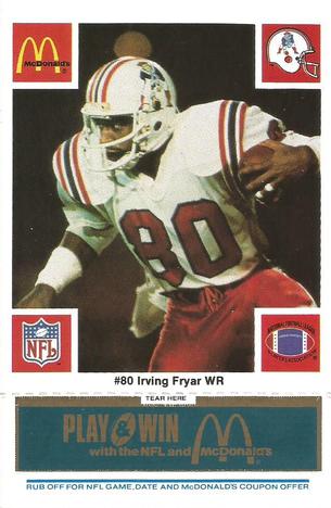 1986 McDonald's New England Patriots - Full Game Pieces - Week 1 Blue Tab #NNO Irving Fryar Front