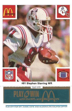 1986 McDonald's New England Patriots - Full Game Pieces - Week 1 Blue Tab #NNO Stephen Starring Front