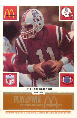 1986 McDonald's New England Patriots - Full Game Pieces - Week 3 Gold/Orange Tab #NNO Tony Eason Front