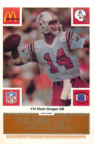 1986 McDonald's New England Patriots - Full Game Pieces - Week 3 Gold/Orange Tab #NNO Steve Grogan Front