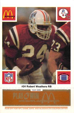 1986 McDonald's New England Patriots - Full Game Pieces - Week 3 Gold/Orange Tab #NNO Robert Weathers Front