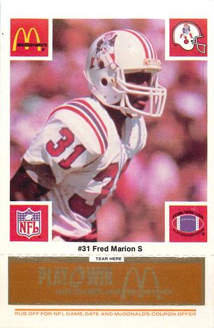1986 McDonald's New England Patriots - Full Game Pieces - Week 3 Gold/Orange Tab #NNO Fred Marion Front