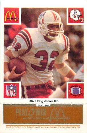 1986 McDonald's New England Patriots - Full Game Pieces - Week 3 Gold/Orange Tab #NNO Craig James Front
