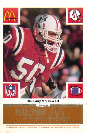 1986 McDonald's New England Patriots - Full Game Pieces - Week 3 Gold/Orange Tab #NNO Larry McGrew Front