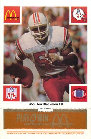 1986 McDonald's New England Patriots - Full Game Pieces - Week 3 Gold/Orange Tab #NNO Don Blackmon Front
