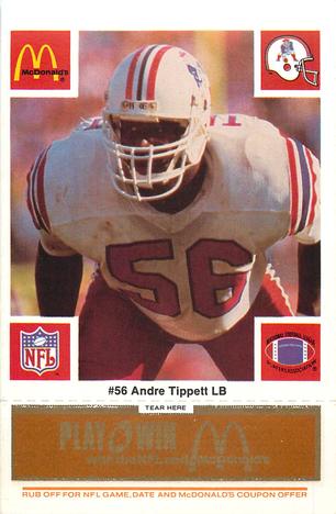 1986 McDonald's New England Patriots - Full Game Pieces - Week 3 Gold/Orange Tab #NNO Andre Tippett Front