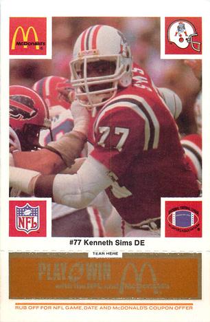 1986 McDonald's New England Patriots - Full Game Pieces - Week 3 Gold/Orange Tab #NNO Kenneth Sims Front