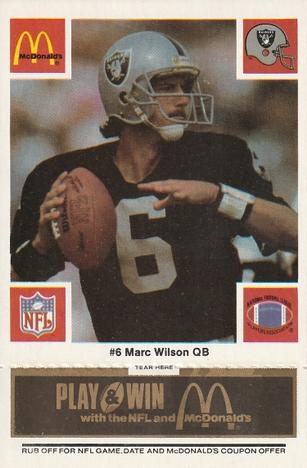 1986 McDonald's Los Angeles Raiders - Full Game Pieces Black/Gray Tab #NNO Marc Wilson Front
