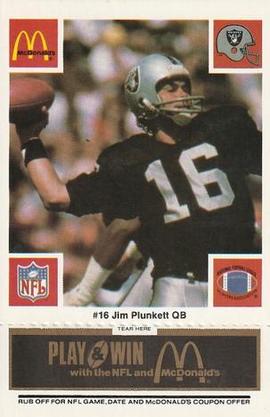 1986 McDonald's Los Angeles Raiders - Full Game Pieces Black/Gray Tab #NNO Jim Plunkett Front