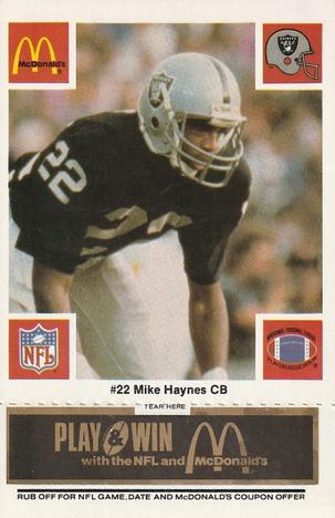 1986 McDonald's Los Angeles Raiders - Full Game Pieces Black/Gray Tab #NNO Mike Haynes Front