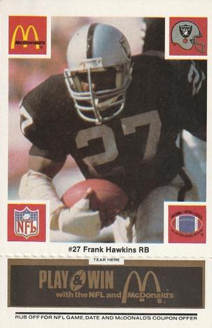 1986 McDonald's Los Angeles Raiders - Full Game Pieces Black/Gray Tab #NNO Frank Hawkins Front