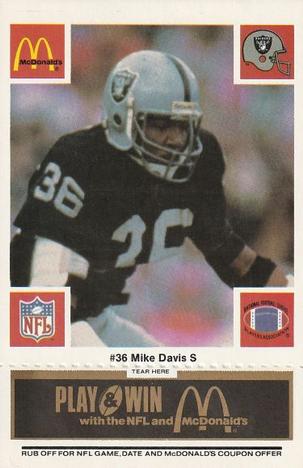 1986 McDonald's Los Angeles Raiders - Full Game Pieces Black/Gray Tab #NNO Mike Davis Front
