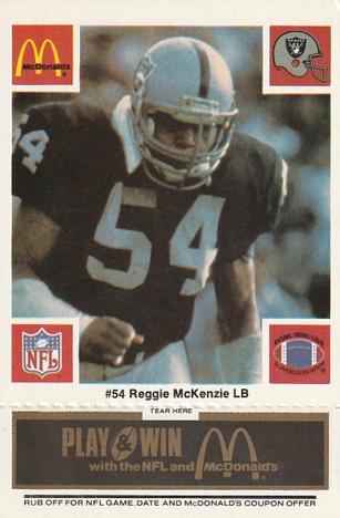 1986 McDonald's Los Angeles Raiders - Full Game Pieces Black/Gray Tab #NNO Reggie McKenzie Front
