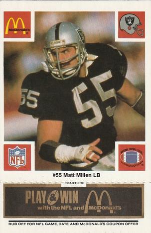1986 McDonald's Los Angeles Raiders - Full Game Pieces Black/Gray Tab #NNO Matt Millen Front