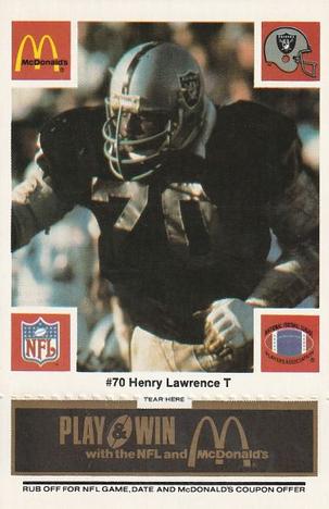1986 McDonald's Los Angeles Raiders - Full Game Pieces Black/Gray Tab #NNO Henry Lawrence Front