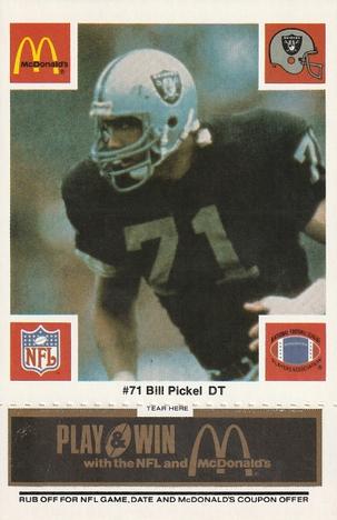 1986 McDonald's Los Angeles Raiders - Full Game Pieces Black/Gray Tab #NNO Bill Pickel Front