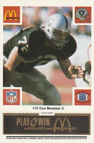 1986 McDonald's Los Angeles Raiders - Full Game Pieces Black/Gray Tab #NNO Don Mosebar Front