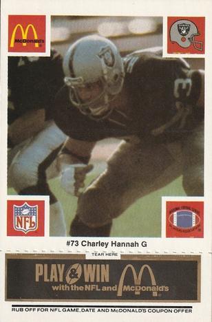 1986 McDonald's Los Angeles Raiders - Full Game Pieces Black/Gray Tab #NNO Charley Hannah Front