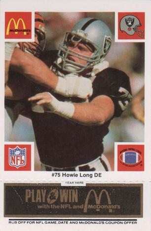 1986 McDonald's Los Angeles Raiders - Full Game Pieces Black/Gray Tab #NNO Howie Long Front