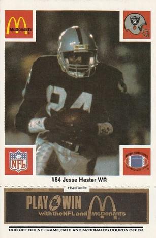 1986 McDonald's Los Angeles Raiders - Full Game Pieces Black/Gray Tab #NNO Jessie Hester Front