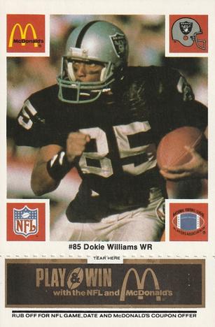 1986 McDonald's Los Angeles Raiders - Full Game Pieces Black/Gray Tab #NNO Dokie Williams Front