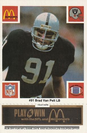 1986 McDonald's Los Angeles Raiders - Full Game Pieces Black/Gray Tab #NNO Brad Van Pelt Front