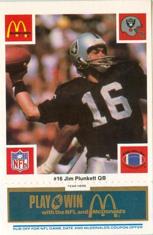 1986 McDonald's Los Angeles Raiders - Full Game Pieces Blue Tab #NNO Jim Plunkett Front