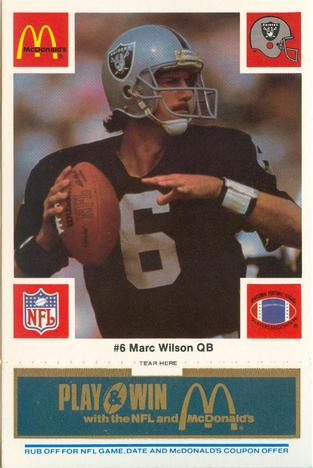 1986 McDonald's Los Angeles Raiders - Full Game Pieces Blue Tab #NNO Marc Wilson Front