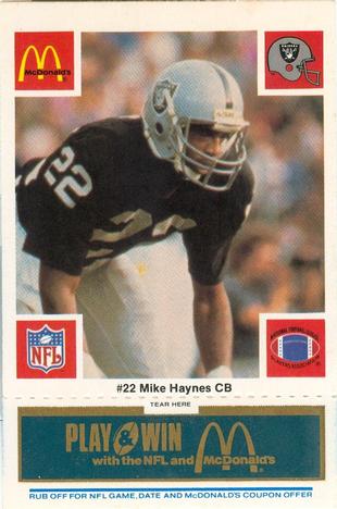 1986 McDonald's Los Angeles Raiders - Full Game Pieces Blue Tab #NNO Mike Haynes Front