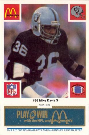 1986 McDonald's Los Angeles Raiders - Full Game Pieces Blue Tab #NNO Mike Davis Front