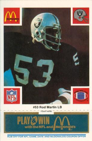 1986 McDonald's Los Angeles Raiders - Full Game Pieces Blue Tab #NNO Rod Martin Front